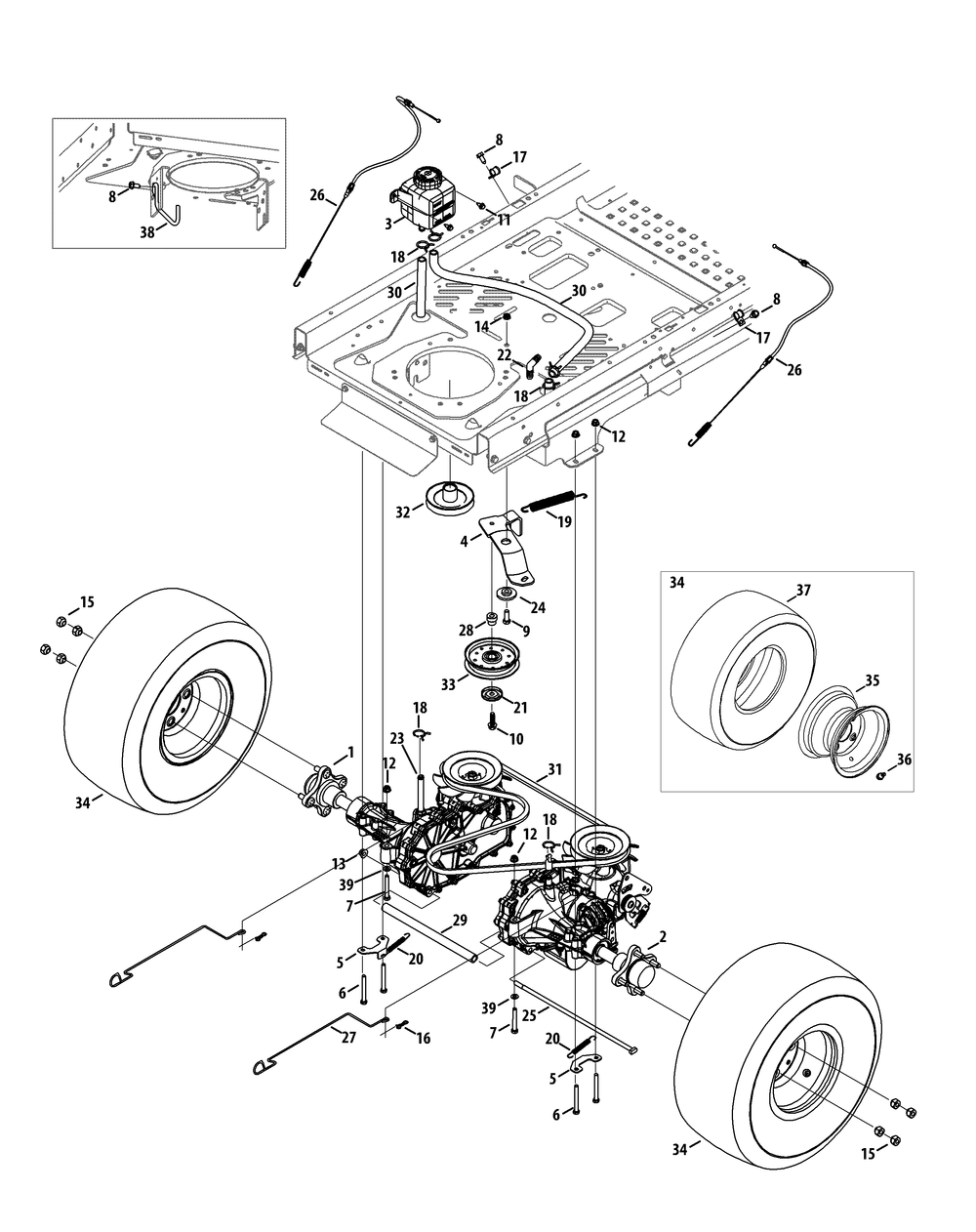 Drive System Diagram and Parts List for Z-FORCELZ60 (53AGD-53AGD050)(2015) Cub Cadet Lawn Tractor